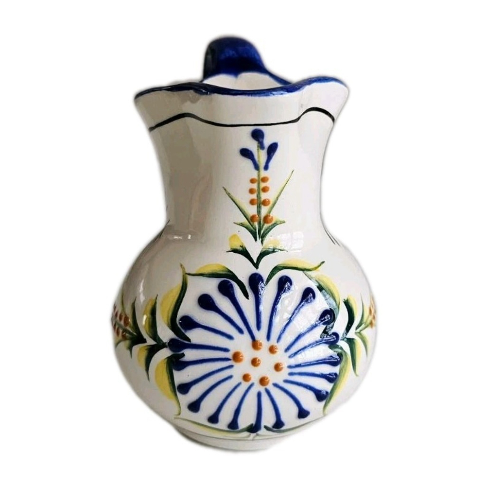 Mexican Ceramic Floral Pitcher | Hand Applied Raised Slip | Signed H Mex Acosta